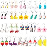 Mggfbley 20 Pairs Weird Earrings Funny Earrings Gummy Bear Duck Water Bottle Fish Dinosaur Mushroom Butterfly Strawberry Dangle Earrings Set For Women, Resin, Resin