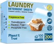 Planet True Eco-Friendly Laundry Detergent Sheets, 200 Loads (100 Sheet) Fragrance Free Laundry Sheets Detergent, Concentrated Washer Detergent, Plastic Free Travel Laundry Detergent