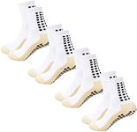 Men's Socks Soccer Non Skid Ball Socks Anti Slip Non Slip Pads for Football Basketball Sports Socks,4 Pair, White, 6-11
