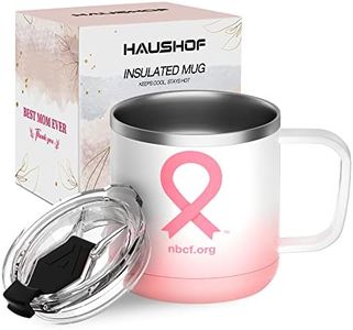 HAUSHOF Mom Mug with Lid, 14oz Insulated Coffee Mug with Handle for Best Mom, Birthday Mother's Day Gifts for Worlds Best Mom, Pink Ribbon