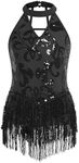 Girls Sequin Bodysuit Fringe Halter