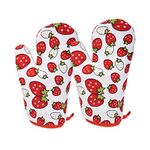 Kuber Industries Oven Mitts|Cotton Microwave Oven Insulated Gloves|Strawberry Print Hanging Loop Kitchen Oven|Heat Resistant|Microwave Gloves for Kitchen|1 Pair (White)