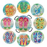 8 pcs Diamond Art Flip Flop Coasters Kit Diamond Art Coasters Kit with Holder for Adults, DIY Diamond Dotz Coasters for Women, Beginners, Kids, and Adults Art Crafts Projects Supplies Gift