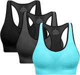 BHRIWRPY Soft Padded Sport Bras for Women - Everyday Cute Supportive for Yoga Running Workout Exercise Pack of 3, Black/Grey/Blue - New, X-Large