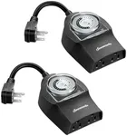DEWENWILS 2 Pack Mechanical Light Timer for Outdoor Lighting, 24-Hour Plug in Timer, Heavy Duty Programmable Timer Switch with 2 Grounded Outlets for Holiday String Lights, 15A 1/2HP UL Listed Black