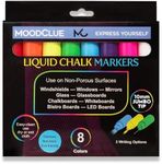 MoodClue Car Window, Glass Marker Pens. Bold Liquid Chalk for Auto Windshields, Mirrors, White + LED Boards. Washable, Erasable. Neon 8pck. 10mm tip - 3 writing options. Newest marker set.