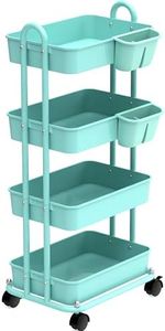 SimpleHouseware 4-Tier Rolling Utility Cart with Basket Dividers and Hanging Buckets, Turquoise