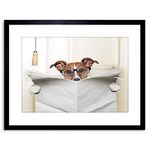 Wee Blue Coo Photo Mock Jack Russell Toilet Reading Newspaper Art Print Framed Poster Wall Decor 9x7 inch