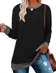 ELF QUEEN 2024 Womens Fall Pullover O Neck Shirts Long Sleeve Office Casual Blouses Fashion Tops-Black Grey-L