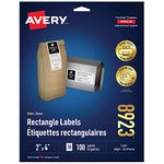 Avery 2" x 4" Shipping Labels with TrueBlock Technology for Laser/Inkjet Printers, White, Rectangle, 100 Labels, Permanent (8923) Made in Canada