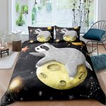 3D Sloth Comforter Cover Set Galaxy Outer Space Duvet Cover for Kids Boys Girls Cartoon Animal Print Bedding Set Universe Planet Bedspread Cover Bedroom Collection 3Pcs King Size