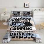 Erosebridal Funny Camper Decor Bedding Set, Farmhouse Rustic Camping Comforter Set Queen Size For Kids Boys Girls Teens, Vintage Wooden Barn Door Duvet Insert Car Sets With 2 Pillow Cases