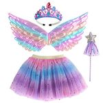 M MUNCASO Girls Fairy Costume Tutu Fairy Set Fancy Dress Up Angel Costume Sets Kids Princess Dress Tulle Tutu Skirt Set with Angel Wings, Magic Wand, Crown Headband Set for 3-8 Years Girls (Purple)