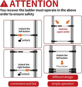 3.2M Telescopic Ladder – Stainless Steel Loft Ladder with Stabilizer Bar & Hooks