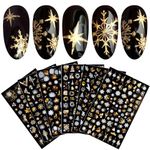 8 Sheets Christmas Nail Art Stickers Decals Self-Adhesive Gold White Winter Snowflakes Nail Supplies Nail Art Design Decoration Accessories