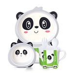 Alokik 5 Piece Mealtime Bamboo Dinnerware for Baby Kids-Toddler, Set of Plate-Bowl Cup and Spoon-Baby Feeding Utensils for Kids, Eco Friendly and Dishwasher Safe, Great Gift for Birthday(Panda)