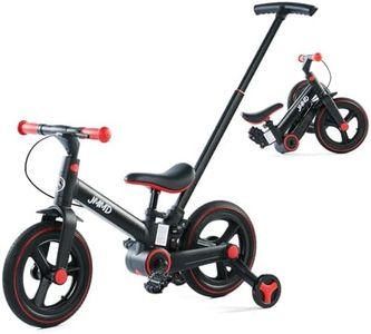 JMMD Toddler Bike with Push Handle for Kids 18 Months-5 Years, 6 in 1 Push Bike with Training Wheels & Pedals, Balance Bike for Boys and Girls with Brakes & Kickstand, Black