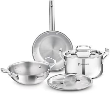 Bergner TriPro 5 Pcs TriPly Stainless Steel Cookware Set of 24cm (3L) Kadai with Lid, 20cm (3.5L) Casserole with Lid/Biryani Pot, 22cm (1.5L) Frypan, Less Oil Use, Healthy Cooking - Induction Bottom