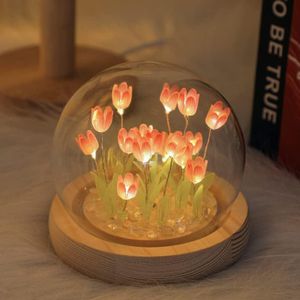 Tulip Night Light, Battery Powered Flower Night Light Furniture Decoration Simulation Flower Bedroom Sleeping Table Lamp Home Decor Birthday Gift (13 Tulips, Pink)