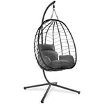 OKSTENCK Patio Wicker Hanging Egg Swing Chair with Stand,Hanging Egg Chair with Stand, Indoor and Outdoor Wicker Egg Chair with UV Protective Cushions and Headrest for Patio, Bedroom,Porch and Garden.