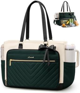 LOVEVOOK Lunch Bag, Insulated Lunch Tote Bag with Laptop Compartment, Large Capacity Work Tote, Water Reasistant Handbag Insulated Bag Leakproof for Teacher, Nurse, Dark Green-Beige-Black, 15.6 Inch