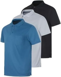 Real Essentials 3 Pack: Mens Polo Shirt Golf Quick Dry Fit Active Polo Shirts for Men Pocket Short Sleeve Button Collared Tees Tops Tennis Casual Lounge Clothes Clothing Apparel - Set 8, XL