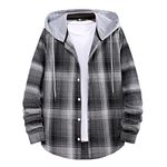 Men's Long Sleeve Casual Plaid Flannel Hoodie Checked Button Down Shirts