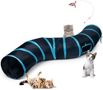 Cat Tunnel with Feather Toys：S-2-Way Cat Tunnels for Indoor Outdoor Cats-Collapsible Cat Play Tunnel-Puzzle Exercising Hiding Training and Running with 2 Holes- Great Toy for Cats