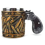 XuanAn Cool Revolver Pistol Handle Bullet Cup Beer Coffee Gun Shape Handle Mug with Ammo Bullet Round Shells Christmas Halloween Gifts, Retro (PJ893L)