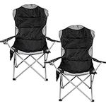 Taylor & Brown Set of 2 Deluxe Folding Camp Chair - Portable Chairs with Cup Holder, Mesh Side Pocket & Bag Perfect for Camping, Festivals, Garden, Caravan Trips, Fishing, Beach & BBQs - Black/Grey