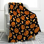 Jekeno Halloween Pumpkin Blanket Gifts for Women Kids Girls Men Dad Mom Husband Wife Thanksgiving Presents Witch Horror Spooky Decor Fall Harvest Plush Throw Blankets Black 60"x80"