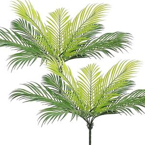 UXORSN 2Pack Hojas de Palma Artificiales Arbusto Artificial Planta Plástico Areca Palmera Planta 9 Hojas 50 cm Vegetación Tropical Selva Verde Decoraciones de Fiestas Arreglo Floral Florero