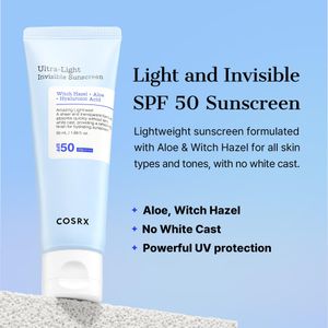 COSRX Ultra-Light Invisible Sunscreen SPF 50 PA++++ – Hydrating Korean Sun Cream, 50mL