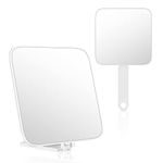 OSDUE Portable Travel Makeup Mirror, Compact Mirror and Hand Mirror Dual Purpose, with Comfy Handle, for Barber Shops, Dental Offices and Make Up Application (Square-shaped)