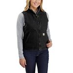 Carhartt Women's Relaxed Fit Washed Duck Sherpa-Lined Mock-Neck Vest, Black, Small