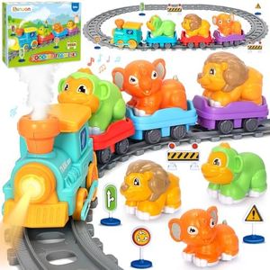 Electric Train Set for Toddlers, Realistic Steam Train Toys for Kids with Tracks, Animal Toys for Toddlers 1-3 with Music & Lights, Christmas Birthday Gifts for 1 2 3 4 5 Year Old Boys Girls
