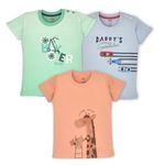 LuvLap Boy's Cartoon Regular Fit T-Shirt (903694_Pastel Green, Powder Blue, Peach 6 to 12 Months)