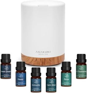 ASAKUKI Essential Oil Diffuser with Essential Oils Set, 300ml Aromatherapy Diffuser & Top 8 Essential Oils, Cool Mist Home Humidifier with with 7 LED Color Changing Light and Auto-Off Safety Switch