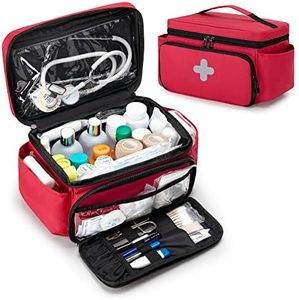 CURMIO Small Medicine Storage Bag Empty, Family First Aid Box, Pill Bottle Organizer for Emergency Medical Supplies, Red (Bag Only, Patent Pending)