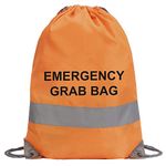 School Evacuation High Visibility Emergency Grab Bag - Printed Documents & Equipment Reflective Trim Drawstring Sack Bag (Hi Vis Orange)