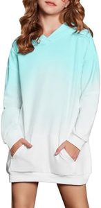 Arshiner Girls Hoodies Kids Long Pullover Hooded Sweatshirt Long hoodies for Girl Hoodie Dress with Pockets Light Blue Sweatshirt Clothes For Teen Girls 12-14