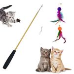 Sunkizzrs® Cat Toys - Interactive Toy Set with Retractable Teaser Wands and Feather Toys - Activity Toys to Exercise Cats and Kittens (1 Retractable Stick + 2 Feather Balls)