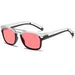 SHEEN KELLY Polarized Neymar Sunglasses for Men Women Retro Square Glasses Tony Stark Red Tinted Eyeglasses UV400, 11, One Size