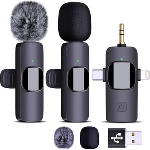 Wireless Microphones for iPhone iPad, 2 Pack Mini Microphone Wireless Mic Wireless Lavalier Microphone for Video Recording, Interview, YouTube, Facebook, TikTok and Noise Reduction