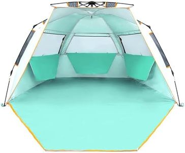 Tente de Plage Déployable 3-4 Personnes UPF 50+, Abri Solaire Portable Instantané, Coquille avec Porche étendu à Fermeture éclair, Vert Menthe