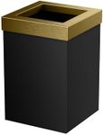 Gatco 1934, Modern Square Waste Basket, Matte Black and Brushed Brass Combo / 11.88"H Open Top Stainless Steel Trash Can With Removable Brush Brass Lid, 3 Gallons Capacity