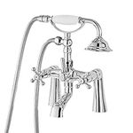 Deck Mount Tub Bathtub Faucet Clawfoot with Handheld Shower 6 Inch Polish Chrome Telephone Shaped Sprayer Showerheld Double Cross Handle