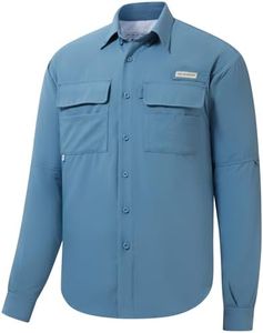 BASSDASH Men's Performance Fishing Hiking Shirt UPF 50 Button Down Long Sleeve Quick Dry FS21M Dusty Blue