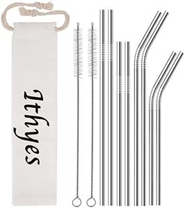 Ithyes Lot de 10 pailles réutilisables en acier inoxydable, longues pailles en métal, brosse de nettoyage, lavable, convient pour jus et boissons, 265 mm/215 mm (argent)