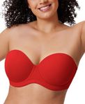 Delimira Women's Strapless Bra Push Up for Bigger Bust Multiway Underwire Smooth Bandeau Bra Lipstick Red 38DD